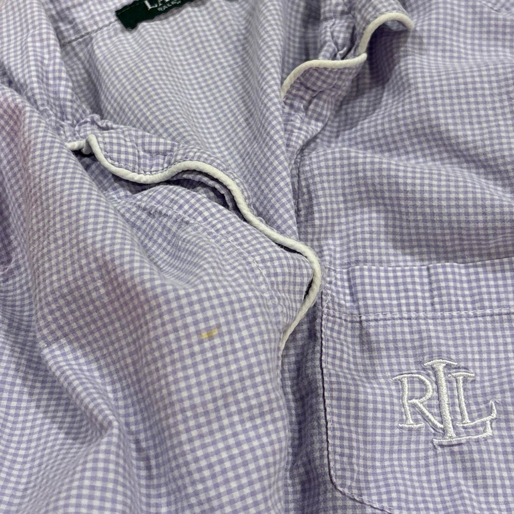 Ralph Lauren Gingham Monogram Pajama Shirt - Picture 2 of 2